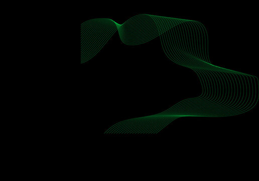 Abstract green light waves on black background. Futuristic glowing line art. Minimalist digital frequency motion graphic.