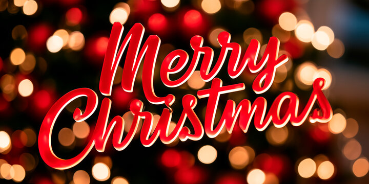 Merry Christmas Typography Text on Blurred Festive Bokeh Background
