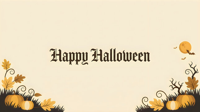 Happy halloween text greeting with pumpkins and autumn leaves decoration in a spooky design isolated on transparent background, Vector