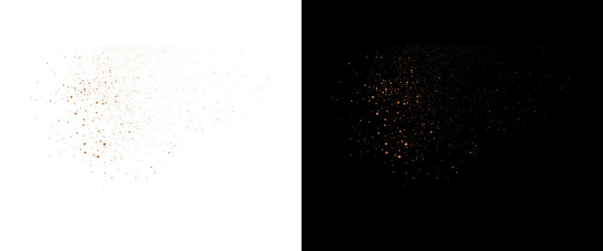 Gold glitter dust overlay, shimmering golden particles on black and white background, sparkling metallic texture for design