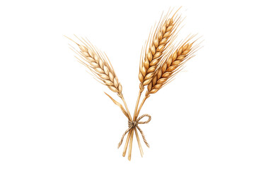 Fototapeta premium A small decorative bundle of dried golden wheat stalks isolated on a clean white background