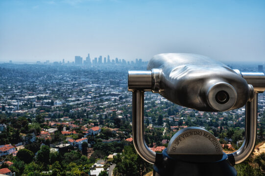 A tower viewer in Griffith Observatory, overlooking Los Angeles