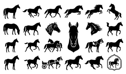 Obraz premium Horse Silhouette Icon Illustration Isolated Vector Sign Symbol Set