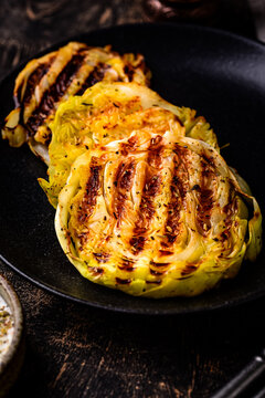 Grilled or roasted cabbage steaks vegan diet healthy food