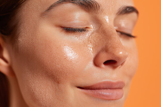 Glossy skin skincare face close up facial mask hydrated complexion radiant cheek smooth texture