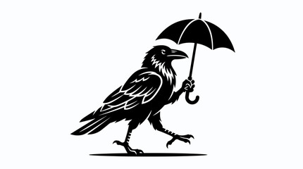 Fototapeta premium Whimsical raven walking with a black umbrella.