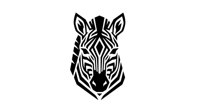 Tribal zebra head vector illustration in black and white.