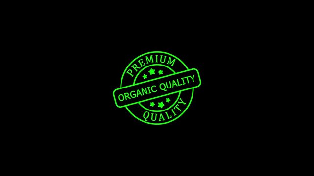 Organic neon stamp animation on black background, for eco-friendly branding, and sustainable product marketing