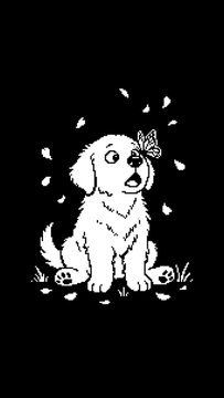 4K wallpaper of a cute pixel art puppy looking at a butterfly
