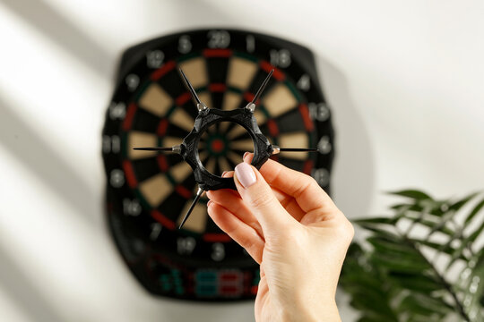 Darts game close-up with copy space &ndash; entertainment and leisure concept.