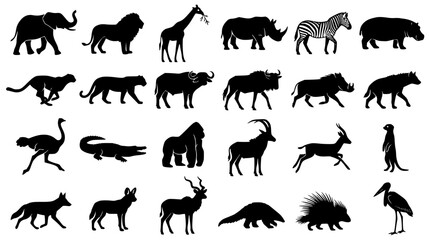 Obraz premium African Wild Animals Black Silhouette Vector Collection