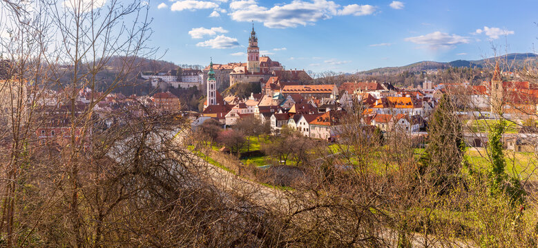 Panoramic View of Cesky Krumlov Historic Center and Cityscape, Czech Republic