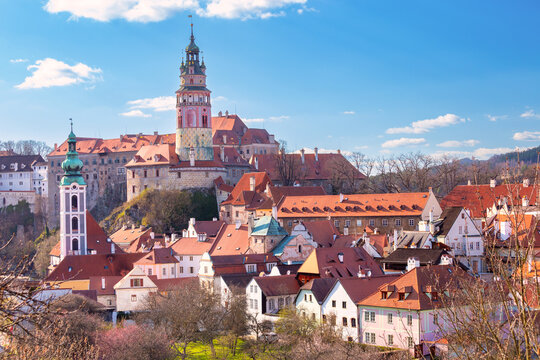 Historic Architecture and Red Rooftops in Cesky Krumlov, Czech Republic