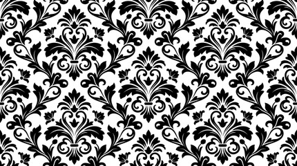 Vintage damask seamless pattern, black and white floral wallpaper vector, elegant baroque ornament background for luxury textile design © Rohij Uddin