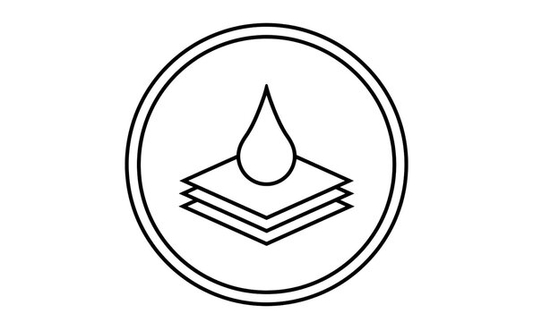 Water resistant icon in black glyph style for product labeling and packaging design.