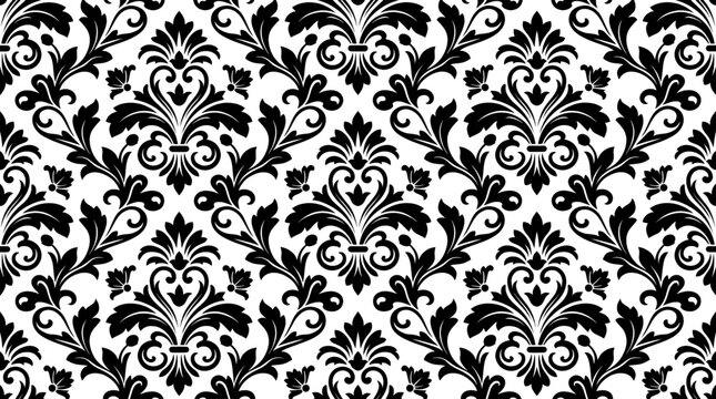 Vintage damask seamless pattern, black and white floral wallpaper vector, elegant baroque ornament background for luxury textile design