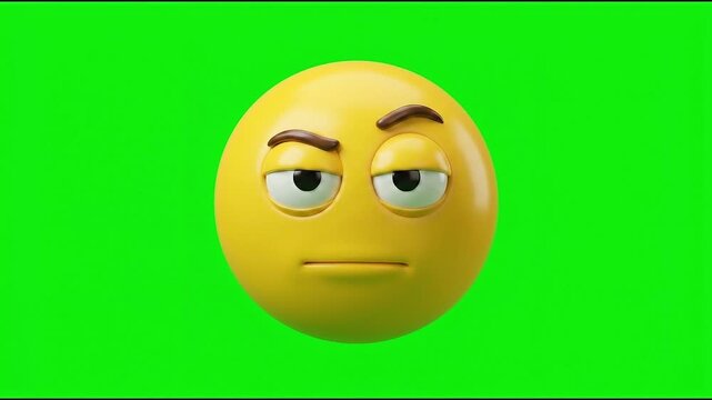 3D Unimpressed Skeptical Emoji Animation Loop on Green Screen Background.