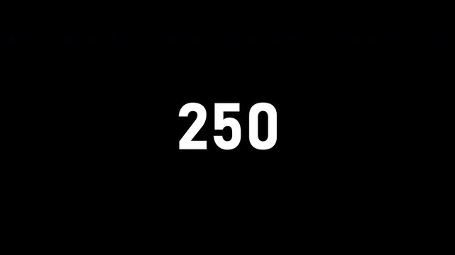 Animated counting Numbers from 0 to 500  on a black background. counting number black background