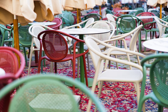colorful chairs in the street