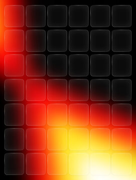 Black rounded square grid overlay on fiery background with abstract background geometric technology interface