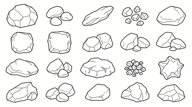 Set of various rocks and stones in cartoon style