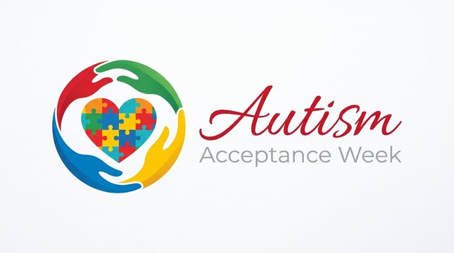 Autism acceptance week colorful puzzle globe logo