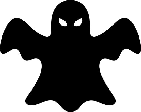 Black ghost silhouette icon for halloween party isolated on transparent background