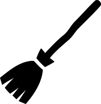 Black silhouette icon of a witch broomstick isolated on transparent background