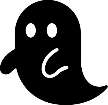 Simple black ghost icon for halloween design isolated on transparent background