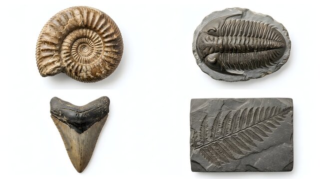 Fossil Collection Featuring Ammonite Coils, Trilobite Exoskeletons, Shark Teeth, and Leaf Impression Specimens
