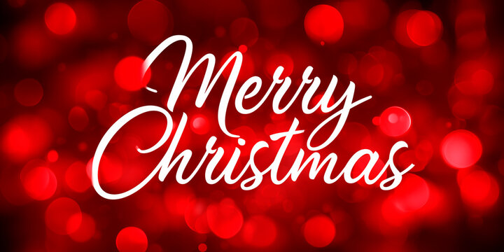 Merry Christmas Text Typography on Blurred Red Festive Background