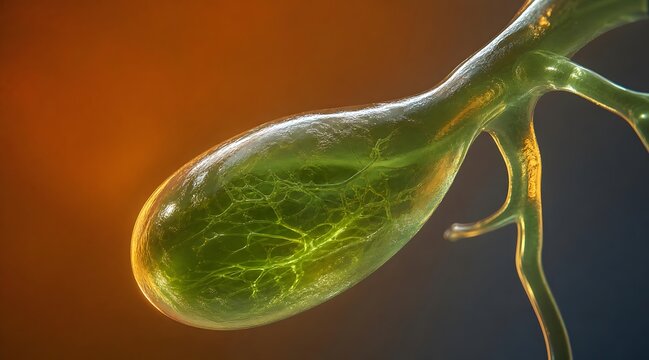Gallbladder, human organ and anatomy for medical education, healthcare and science research. Internal digestive system, bile duct and gallbladder health for disease diagnosis, medicine and surgery