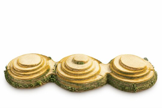 Architectural scale model of circular terrace buildings in landscape