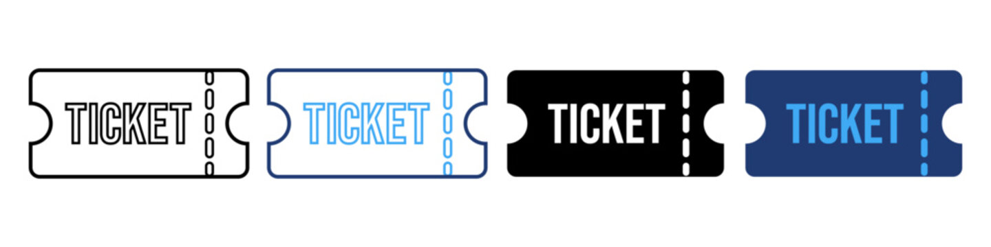 Ticket Vector Icon Set, Event Admission Pass and Coupon Stub in Outline and Solid Styles for Design