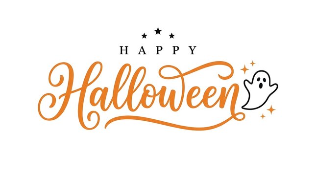 Festive and spooky halloween typography with whimsical ghost and playful calligraphic lettering design