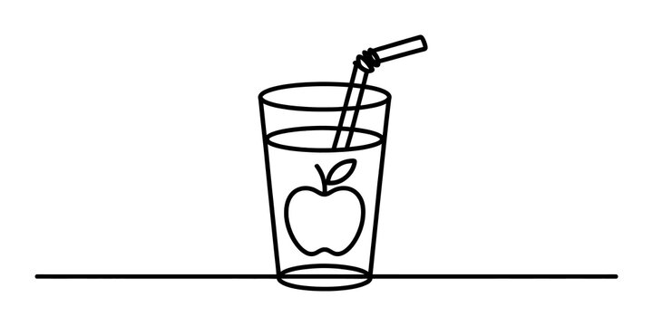 Simple line drawing of a glass of apple juice with a drinking straw