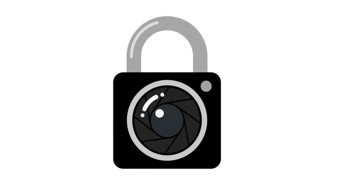 Camera Lens Padlock Icon Representing Digital Photo Security, Data Privacy, and Copyright Protection