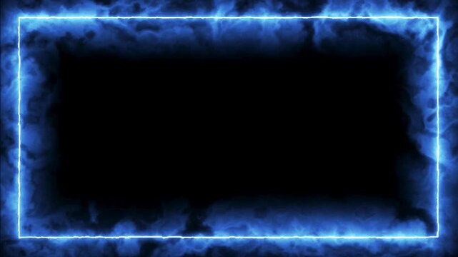 Animated glowing blue fire frame border with burning energy particles flame light rectangle plasma effect flame light rectangle plasma effect
