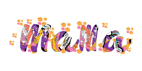 Mama artistic floral typography graphic as PNG element © NURNAHAR