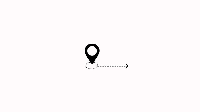 Minimal map location pin animation with dotted path line on white background. Travel concept icon with map pin. Location pin and dotted line path destination for travel and logistics navigation
