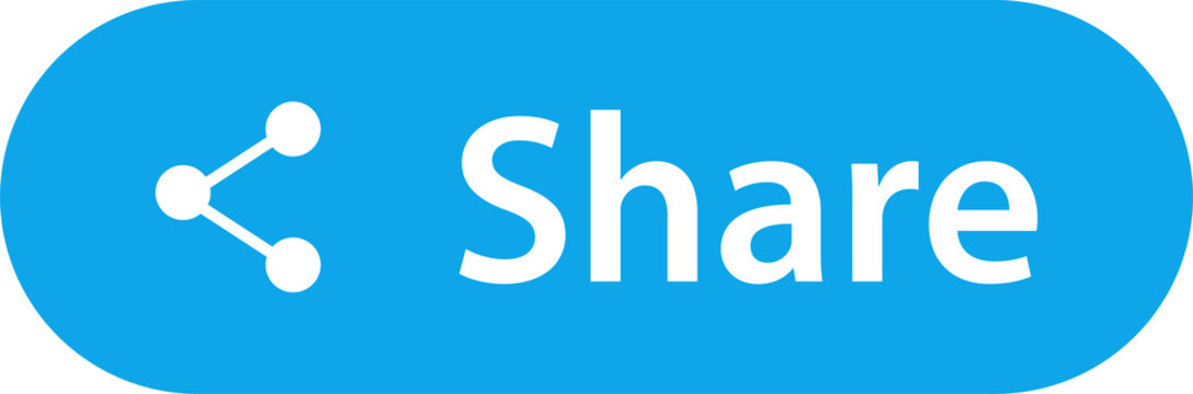 Share Button with Connected Nodes Icon and Blue Rounded UI Label, PNG, Isolated on Transparent Background