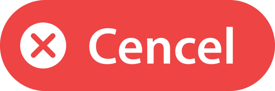 Cancel Button with Cross Icon and Red Rounded UI Label, PNG, Isolated on Transparent Background