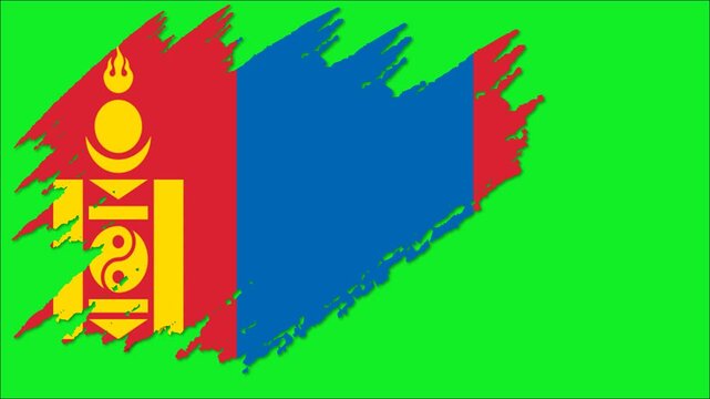 Mongolia Flag Grunge Brush Stroke Animation, Mongolian National Flag, Mongolia Patriotic Motion Background