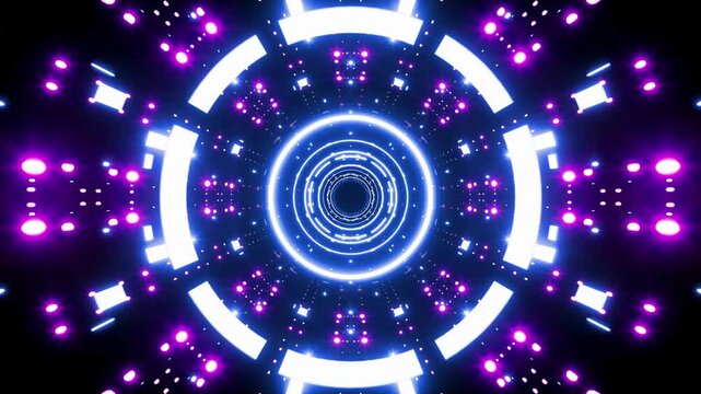 Abstract glowing neon circles moving in tunnel visualizing digital data flow glow lights motion blue futuristic glow lights motion blue futuristic