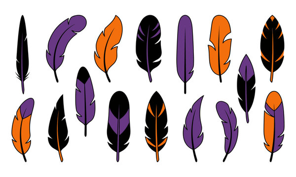 Happy Halloween Assorted colorful feather illustrations in flat design style Vector
