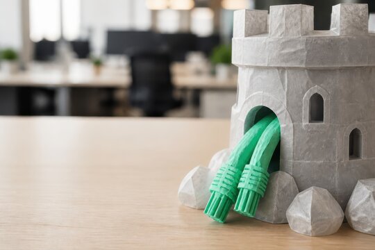 Paper fortress protecting ethernet cables on office desk