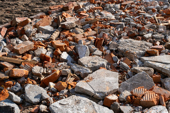 Construction Debris of Broken Bricks and Concrete