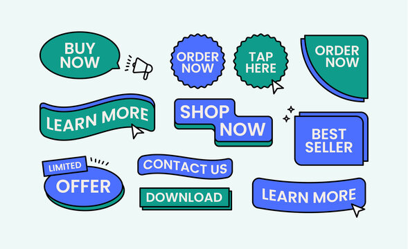 Neo Mint Call to Action UI Elements Set, Modern Web Buttons, Buy Now, Order Now, Learn More, Contact Us, Download, Best Seller Collection