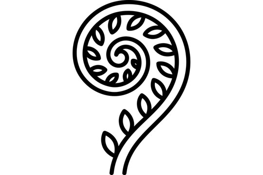 Minimalist black and white koru fern spiral icon.