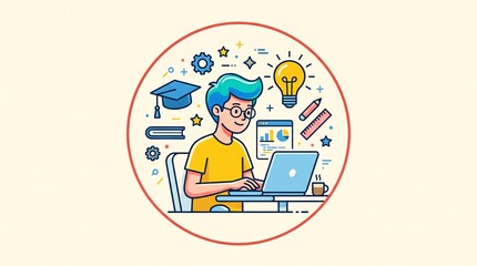 Fototapeta premium Student working on laptop with graduation cap